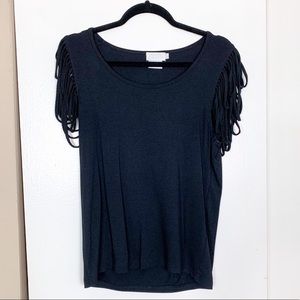 Adore Black Fringe Sleeve Blouse